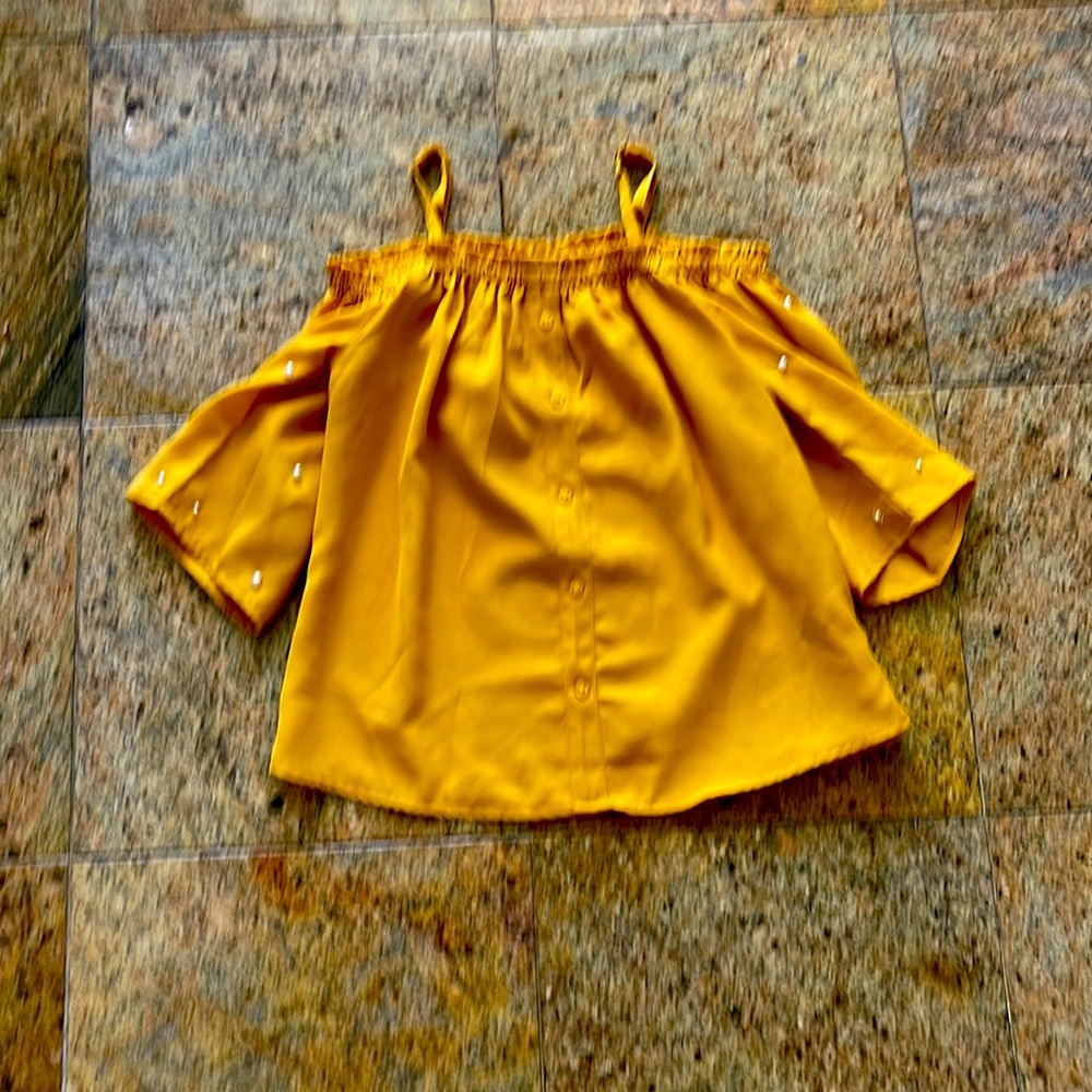 NWOT Gold Color Off Shoulder Top